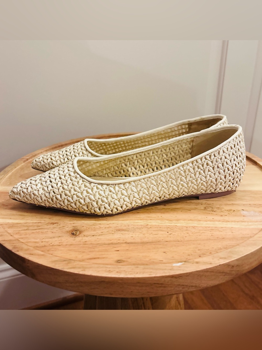 Sam Edelman Woven Pointed-Toe Ballet Flats - Cream